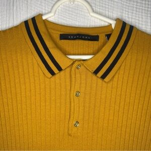 Sean John Golden Yellow Men’s Knit Ribbed Polo Cuban Short Sleeve Shirt 2X